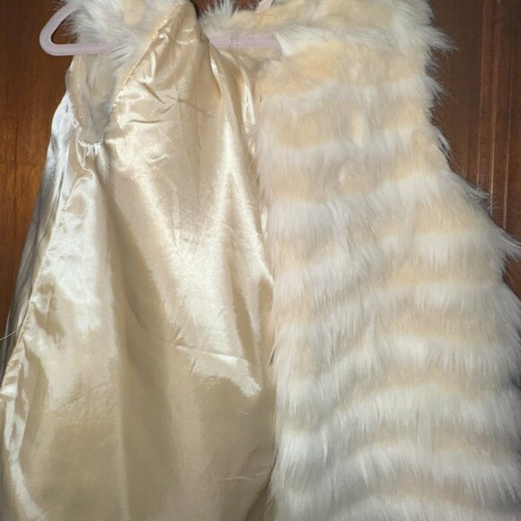 FOREVER 21 Womens Ivory Beige Stripe Faux Fur Sleeveless Vest Large Mid Length - Picture 6 of 14